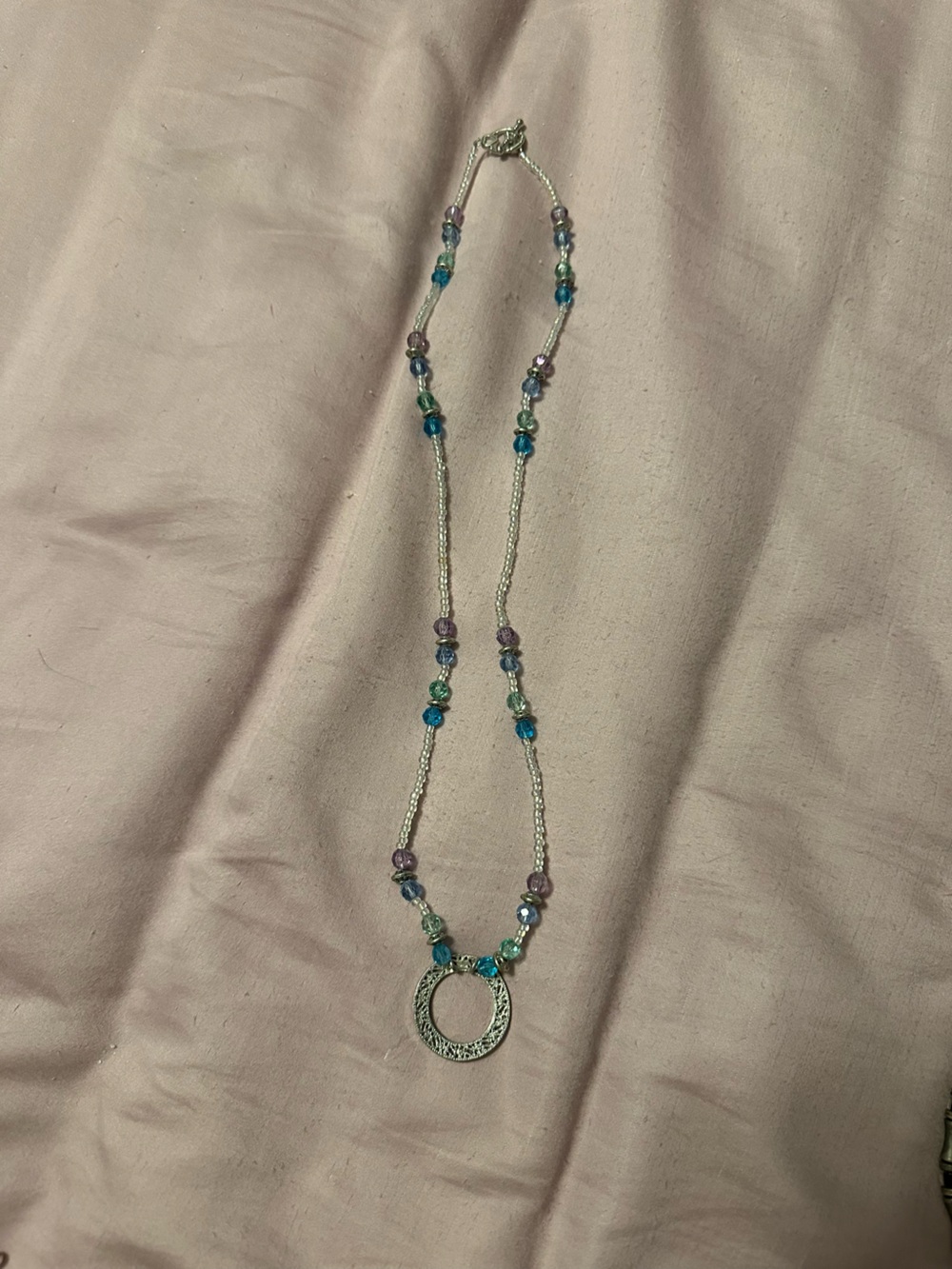 Silver Beaded Multicolor Glass Necklace